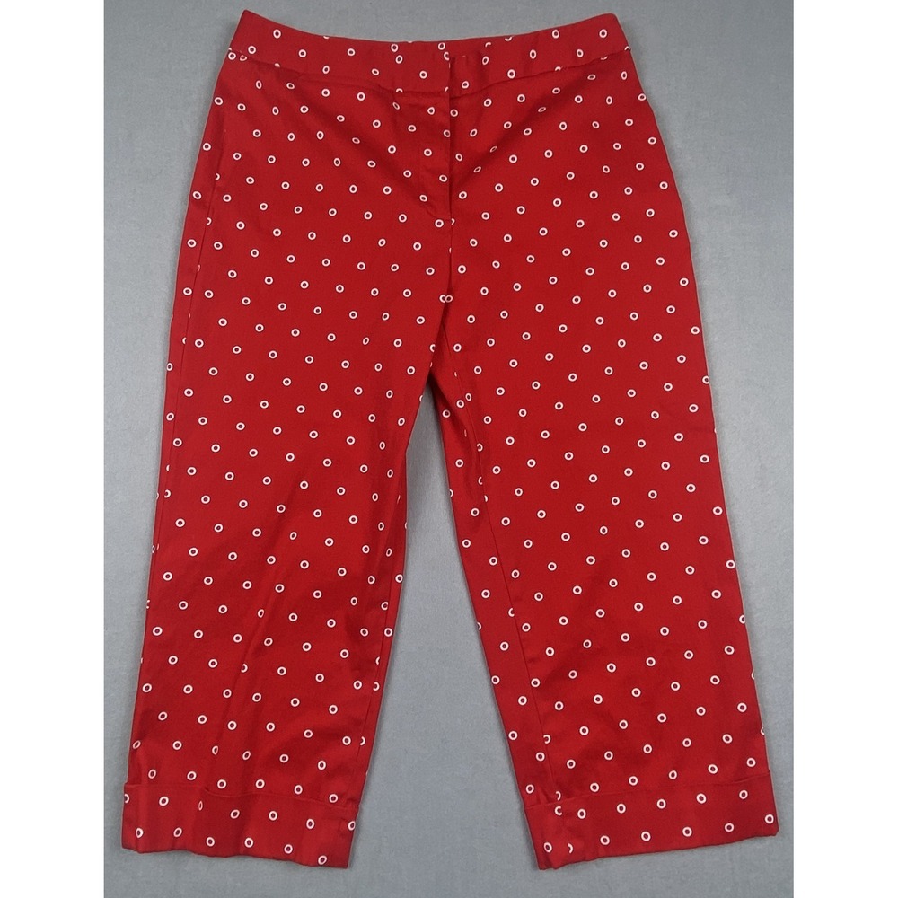 Rafaella Petites Red White Geometric Ring Print Cropped Capri Pants Size 6P